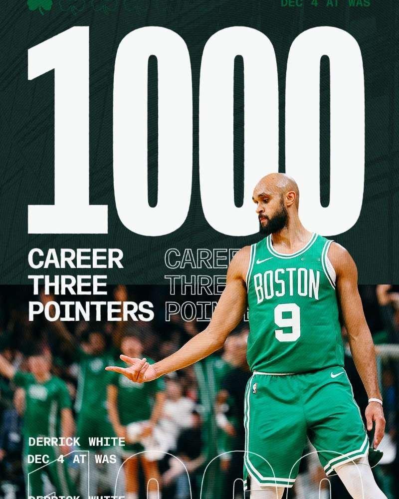 对阵奇才的比赛已经开始了，怀特生涯三分球命中数突破1000枚！凯尔特人热爱日记