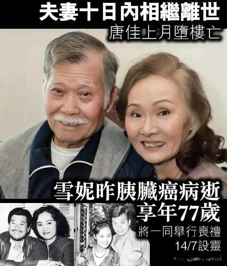 TVB资深演员雪妮与丈夫唐佳相继离世，56年的爱情长跑戛然而止，留下无尽思念。