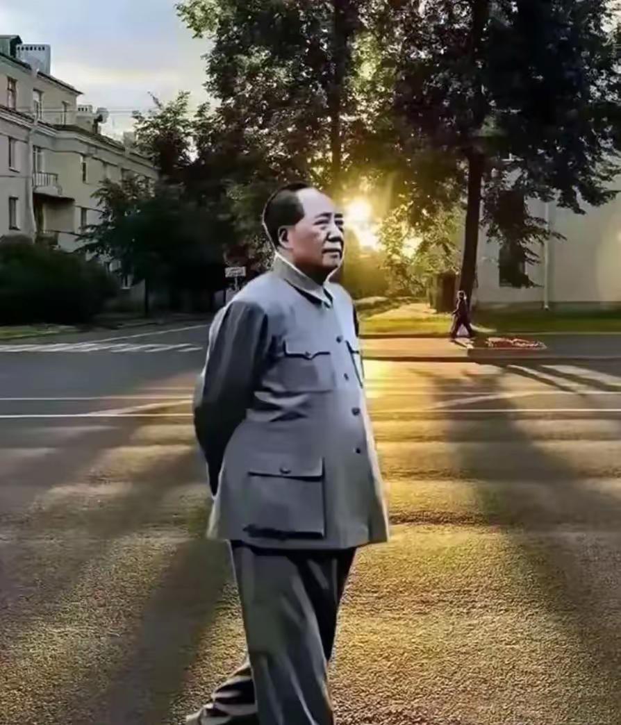 阳光穿过树丛，来到毛主席的身边，这温暖的瞬间，心里莫名的感动、怀念！

一个能力
