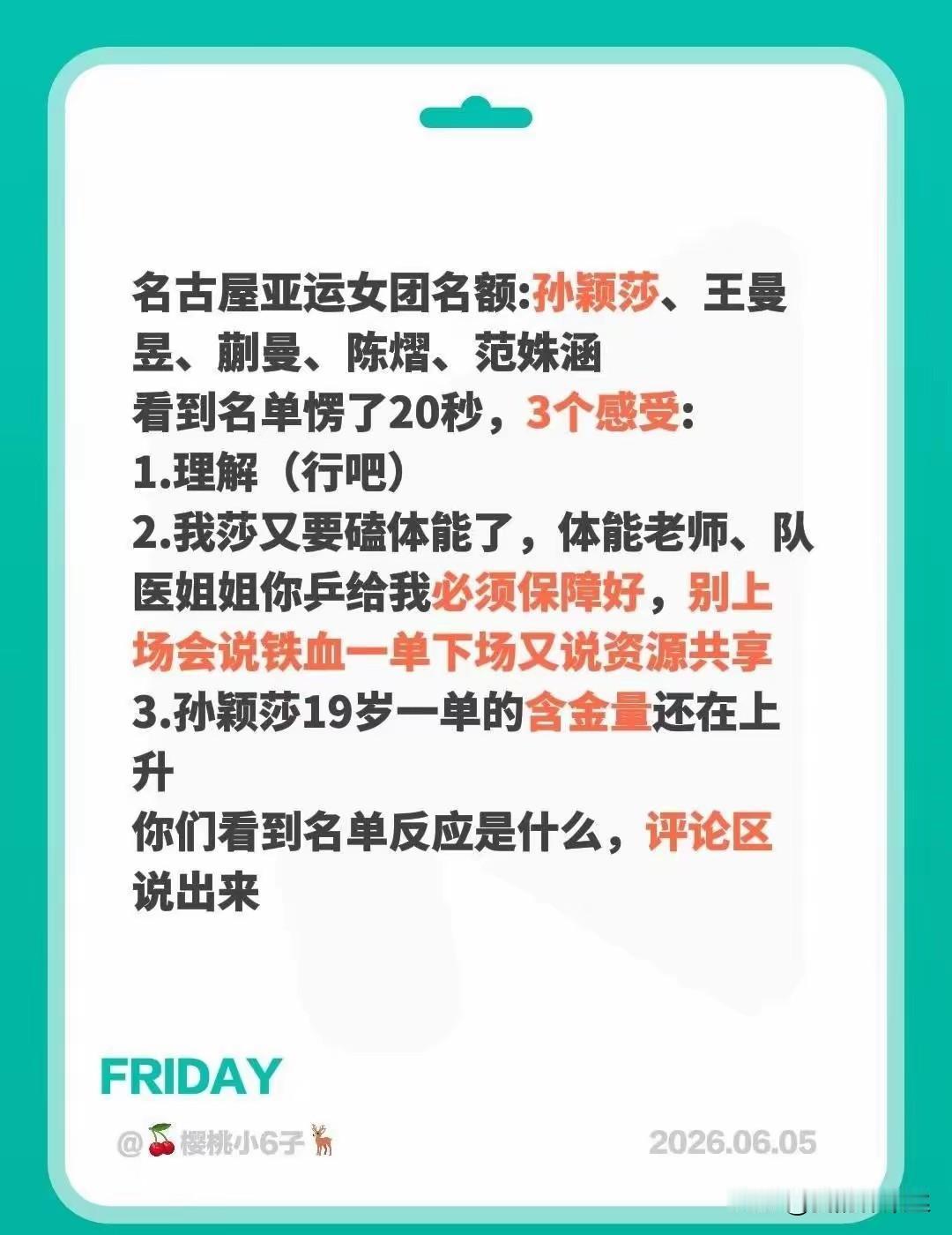 名古屋亚运会是下半年最重要的一站比赛！
但是5个人要承包4个项目，怎么分配？
蒯