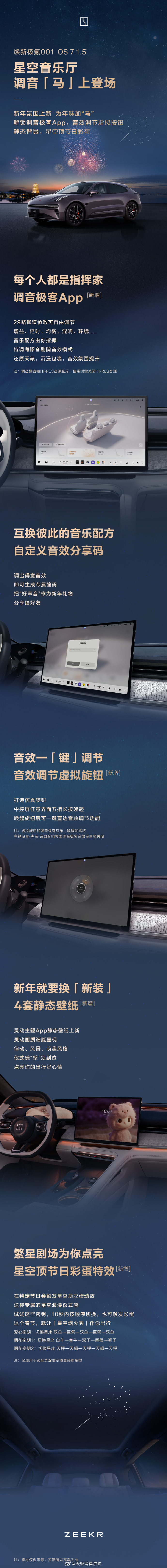 极氪OS 7.1.5车机系统正式推送啦新增「调音极客」App，支持29路通道参数