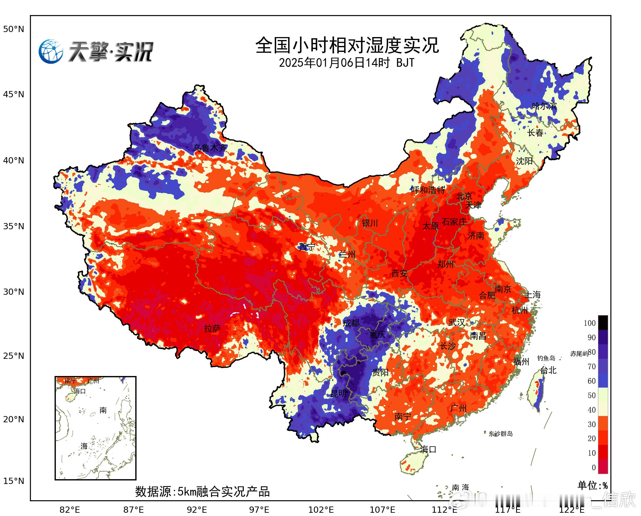 【华北继续干燥】今天下午，华北一带继续干燥的天气。14时相对湿度，石家庄11%、