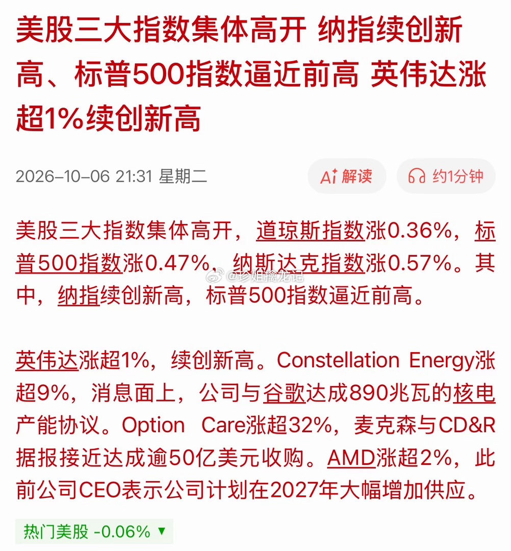 今晚美股纳斯达克新高，标普500新高，英伟达新高！反正每天都是新高，这玩的是逼空