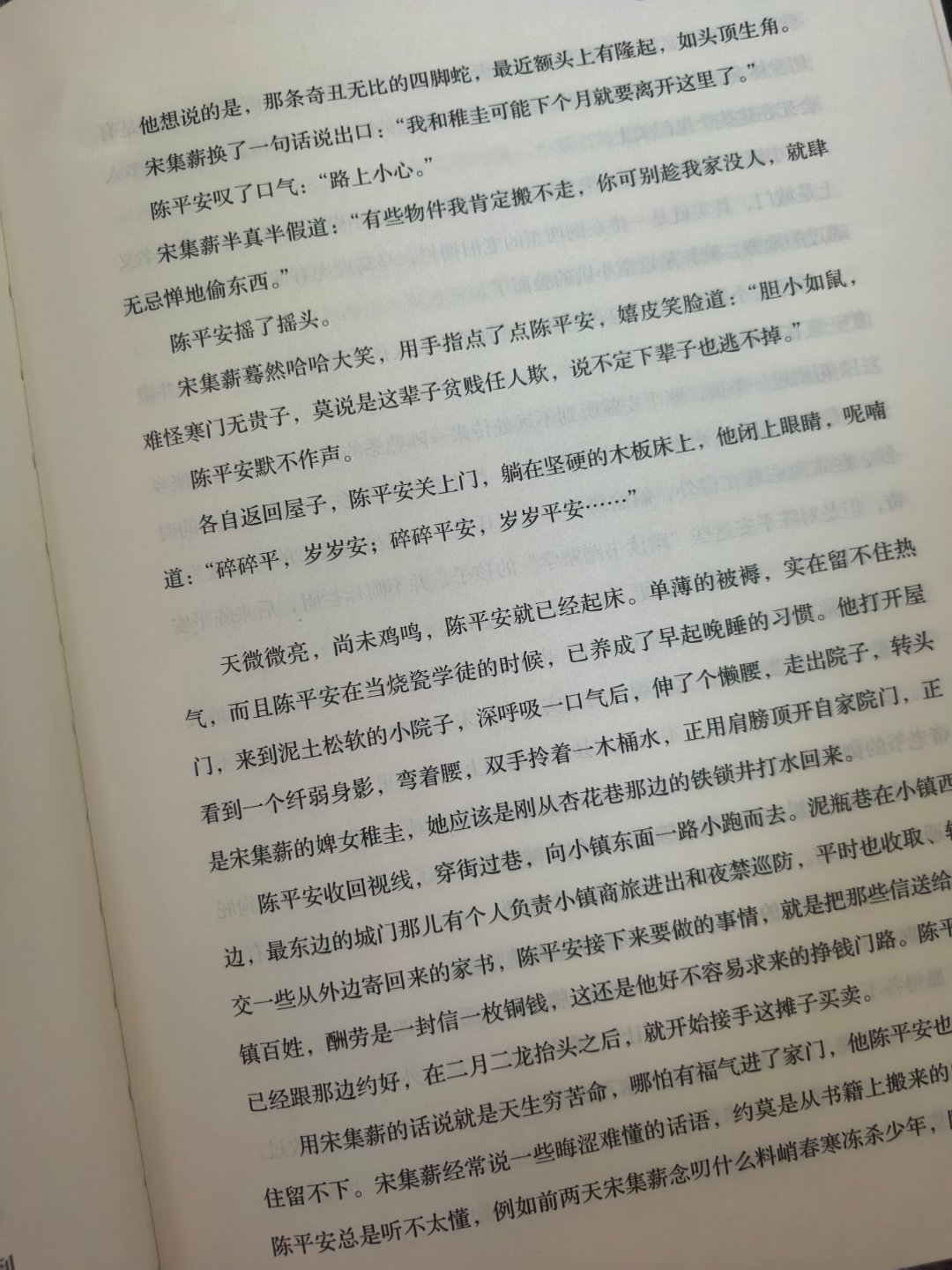 陈平安关上门，躺在坚硬的木板床上，他闭上眼睛，呢喃道: “碎碎平，岁岁安；碎碎平