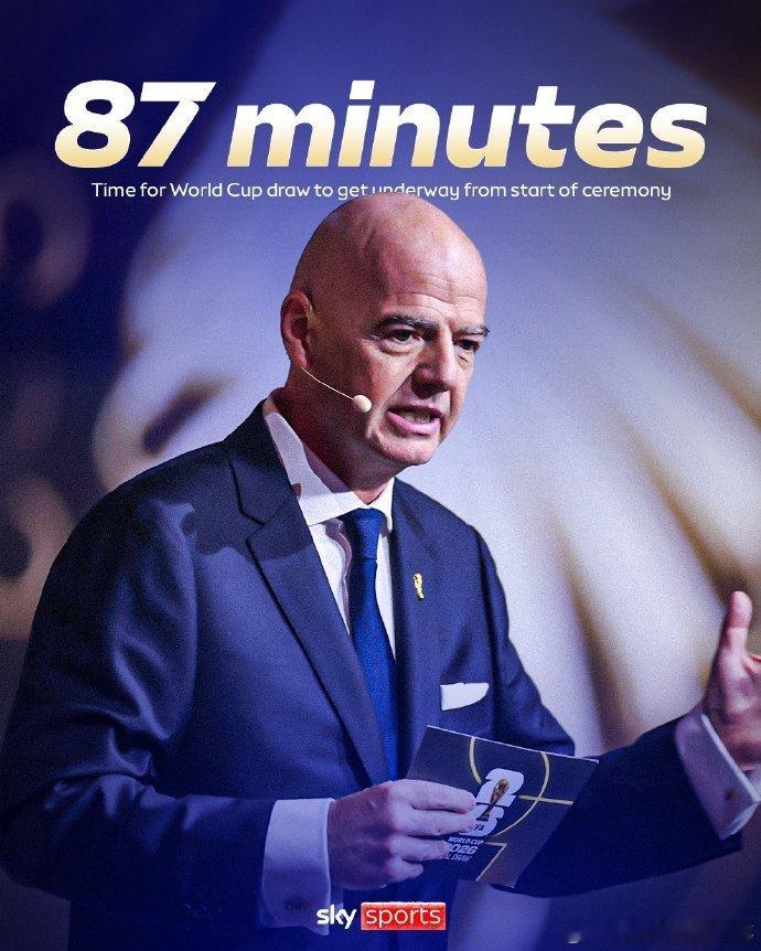 世界杯抽签仪式，从开始到真正抽出第一支球队花了87分钟，几乎一场足球比赛的时间.