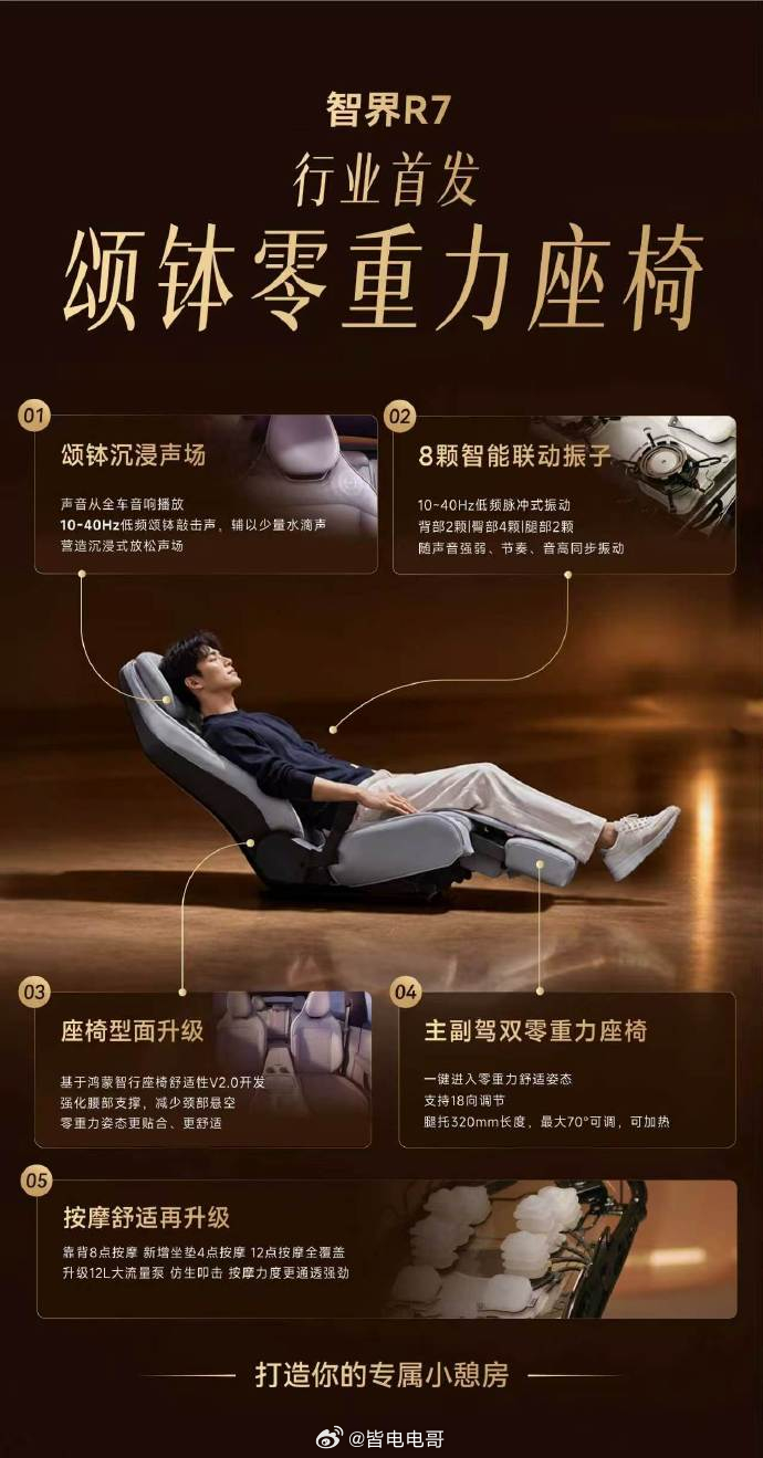 余承东首曝智界R7颂钵零重力座椅  说实话，刚看到“颂钵零重力座椅”这几个字，我