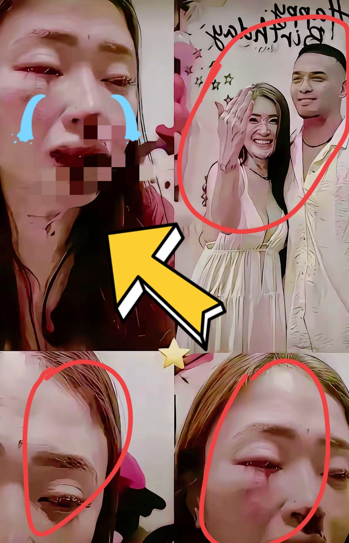 外国男人揍起下死手啊！眼睛打肿了，嘴巴也打出血了！这是拿美女当沙袋练呢。刚晒完幸