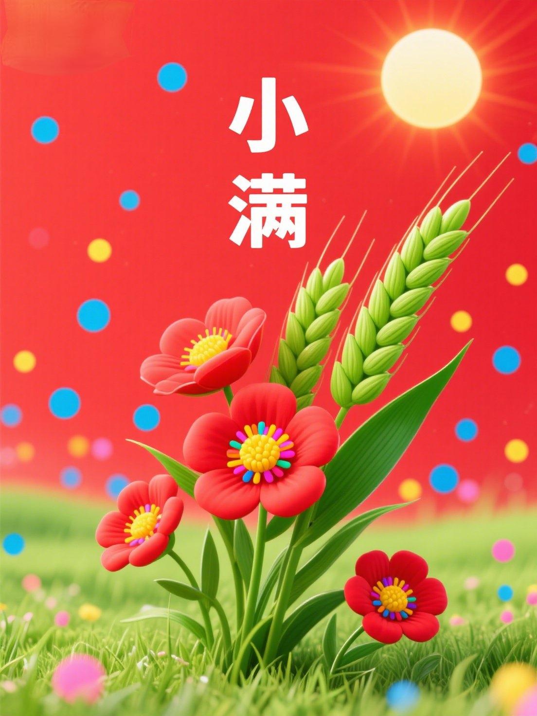 小满将至，福气融融
禾苗盈穗，年岁丰隆
和风送暖，草木葱茏
蝉鸣初起，万事兴隆