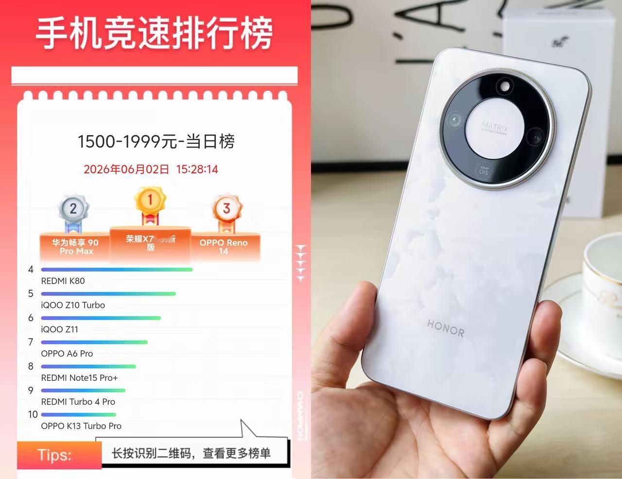 6月第二天，618厮杀进入白热化阶段！1500～1999价位段，荣耀X70焕新版
