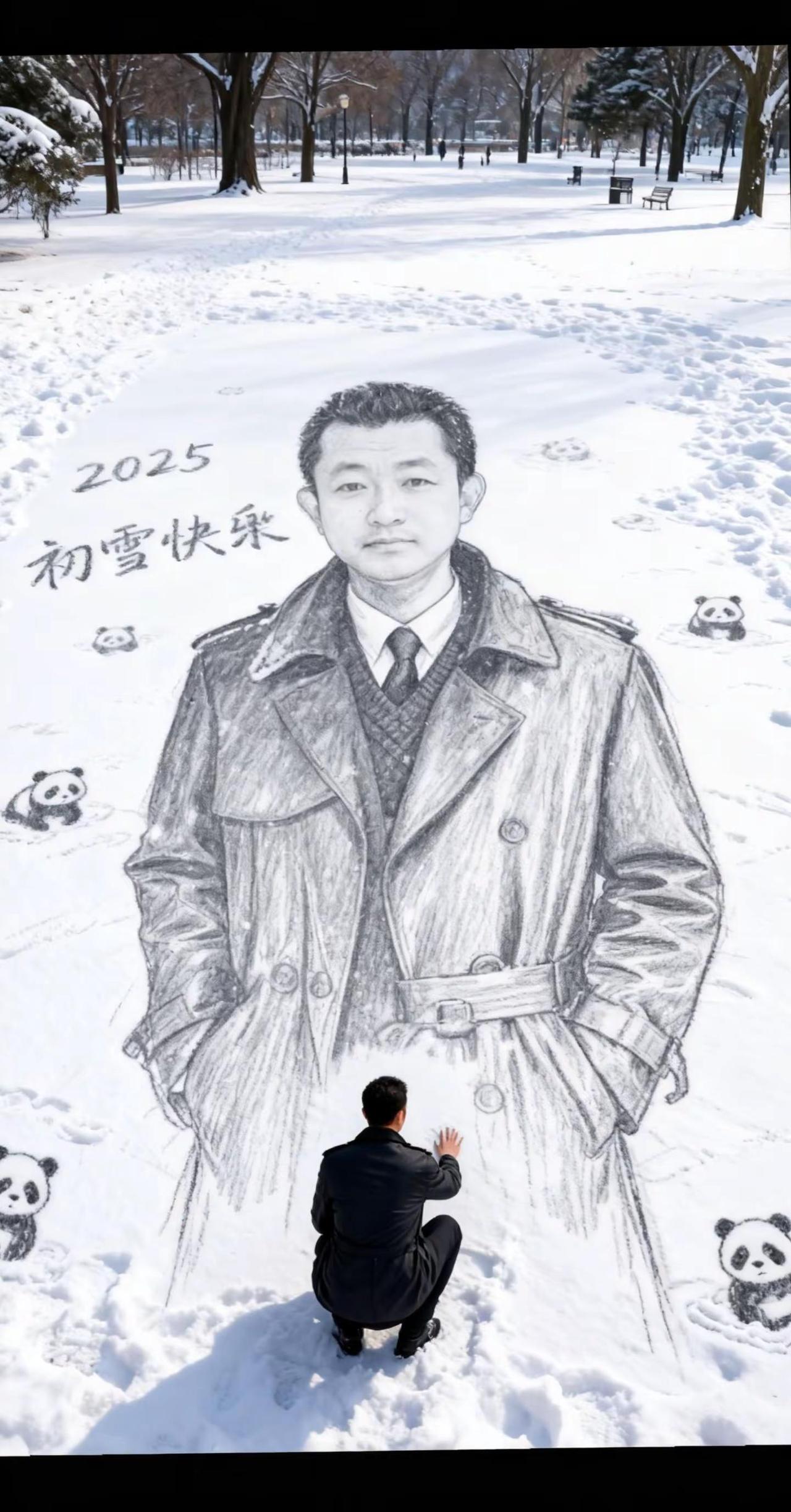 雪地手绘风 在雪地里当画家咯 万物皆有初雪氛围