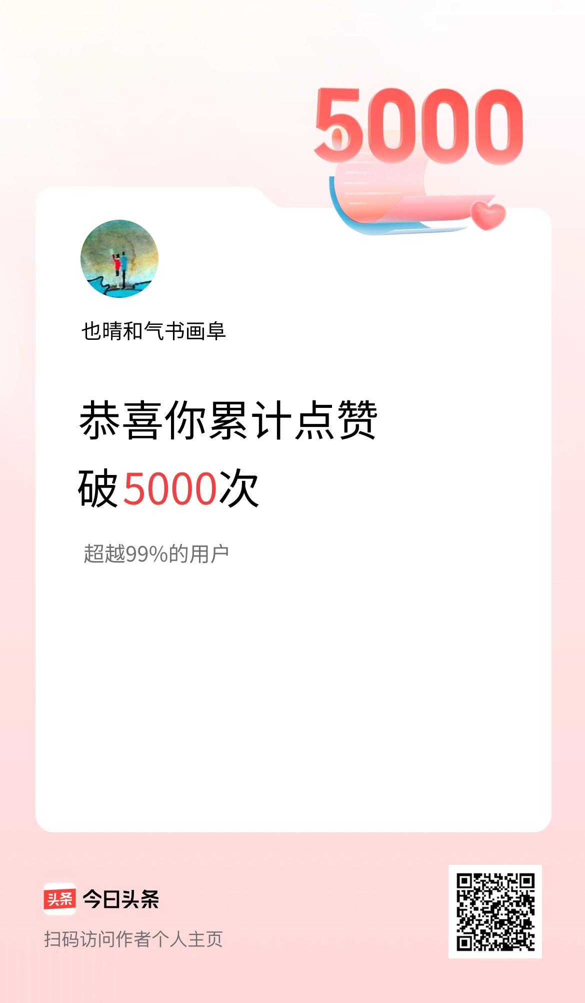 我在头条累计点赞破5000啦！也晴青绿画