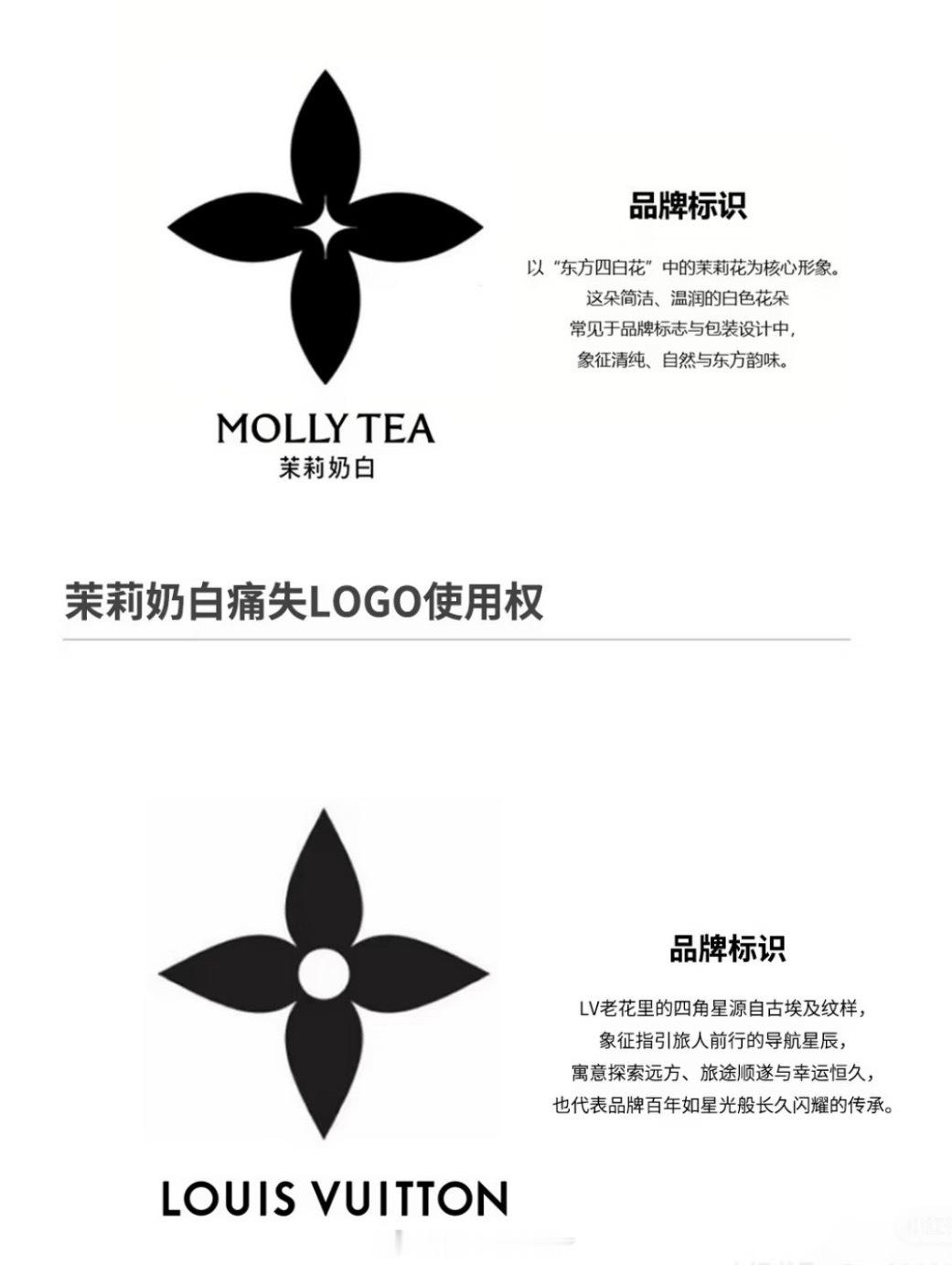 之前茉莉奶白多次申请该四叶花图形商标均被商标局驳回，也就是说品牌方或早已知晓这个