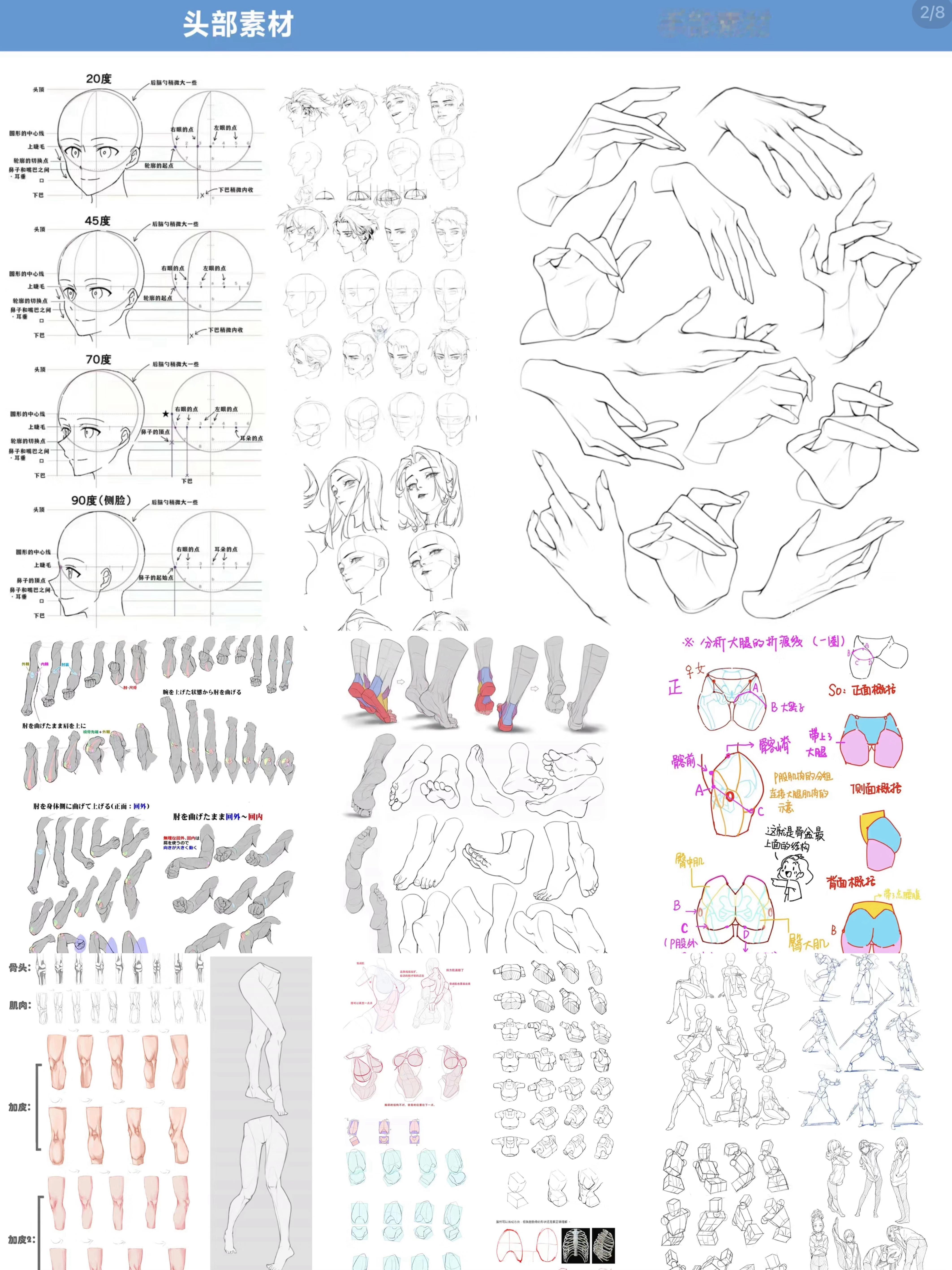 人体各部位绘画练习素材合集，收藏留用吧！#漫视界企划##开学开新谷##漫画# ​
