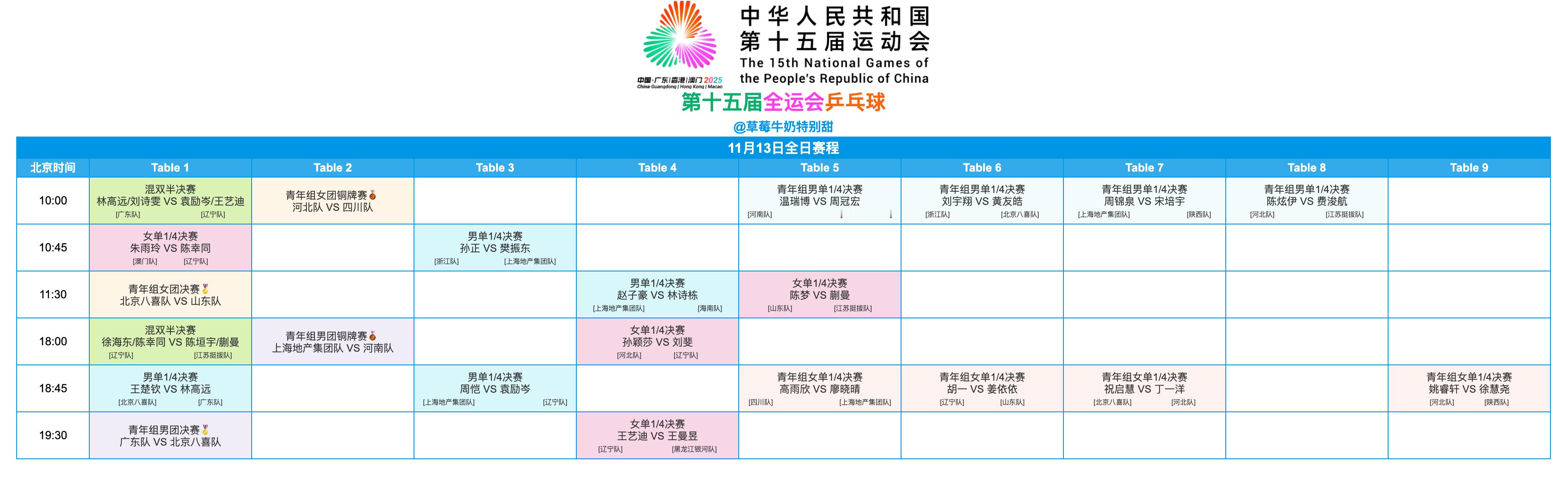 第十五届全国运动会丨11月13日全日赛程 