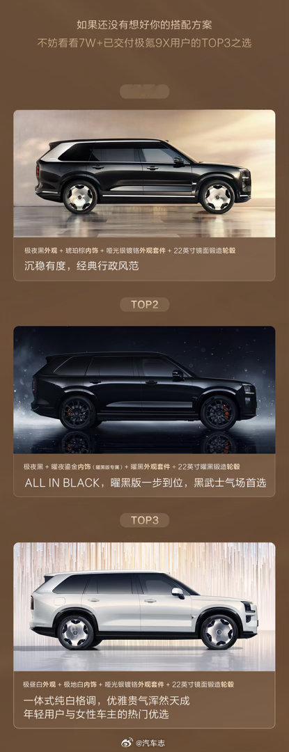 9X选配率最高的三套组合，All Black黑武士是最帅的极氪9x
