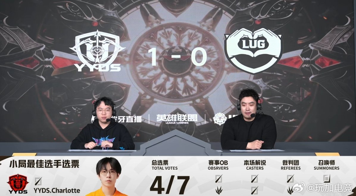 YYDS 1-0 LUG 完全碾压局啊，大黄队毫无还手之力，第一局的MVP给到了