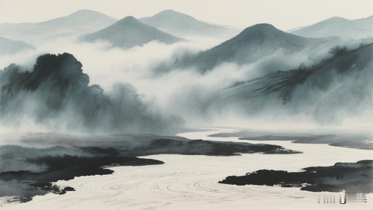 赏析：这幅下联“浓浓淡淡岭上云”与上联“浅浅深深河中水”相映成趣。上联以水流深浅