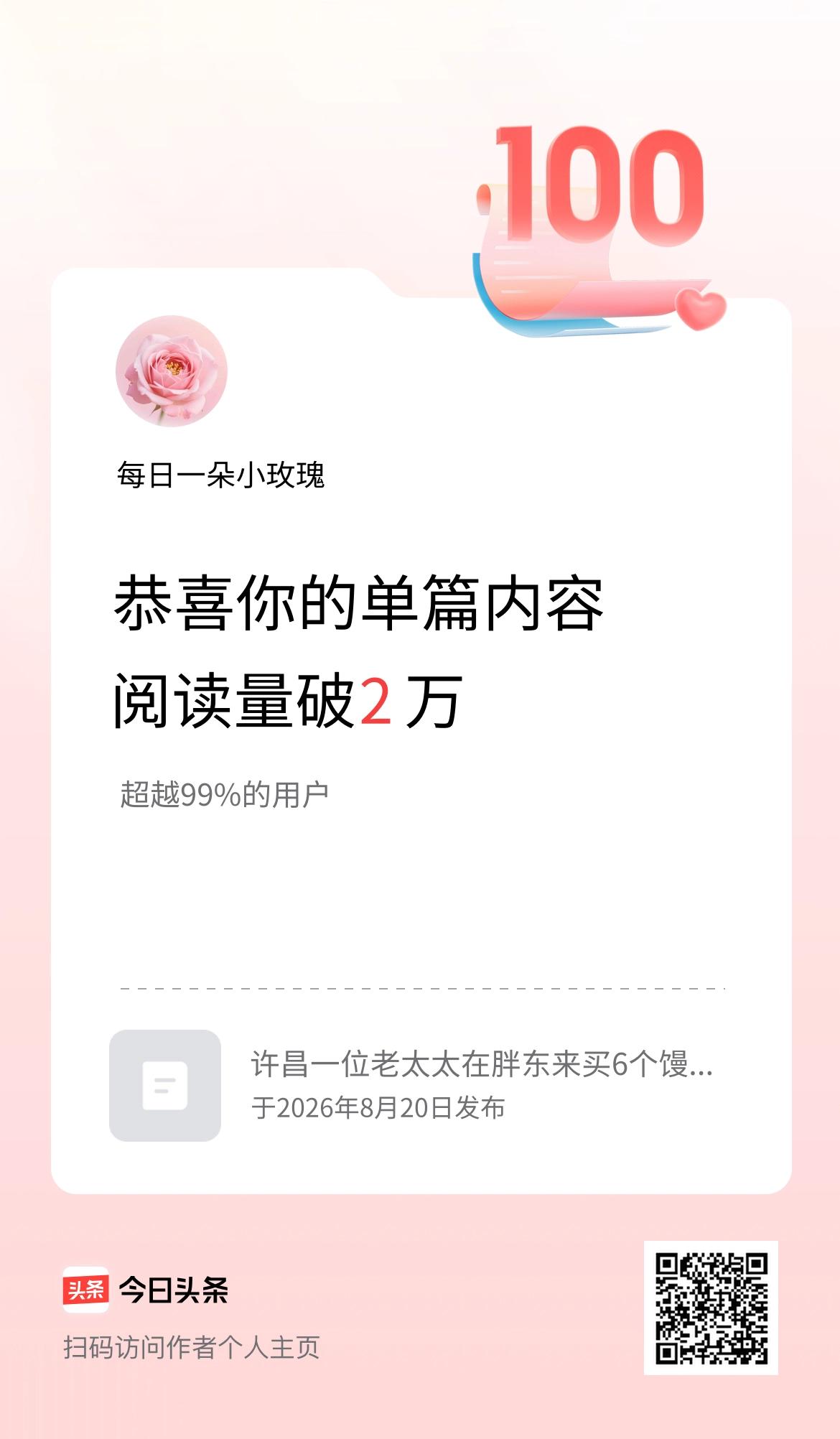单篇内容获得阅读量破2万啦！