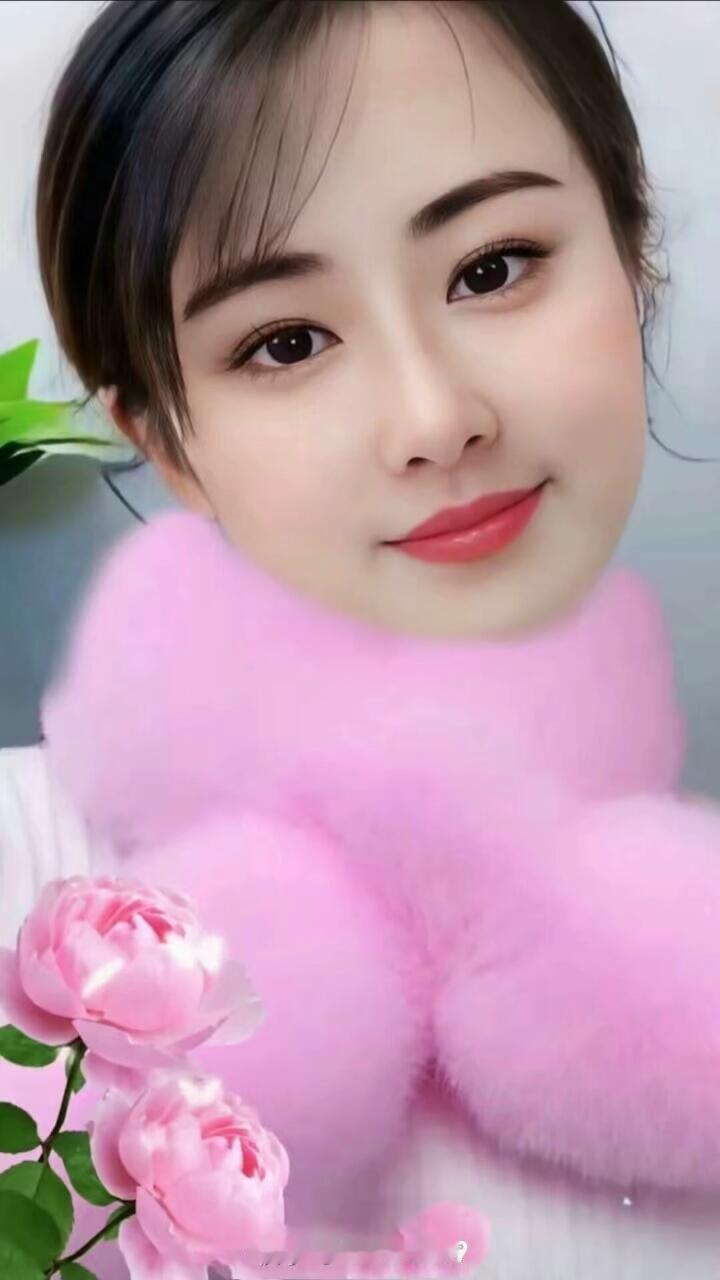 粉嫩少女心，毛绒绒的粉色外套，甜美微笑，花团锦簇，元气满满的一天！🌸💖