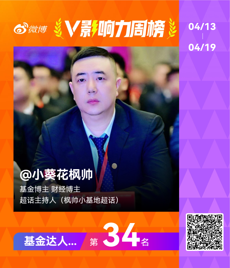 【V影响力榜 2026年第16周】「基金达人周榜」揭榜啦！恭喜获得榜单前三名。点
