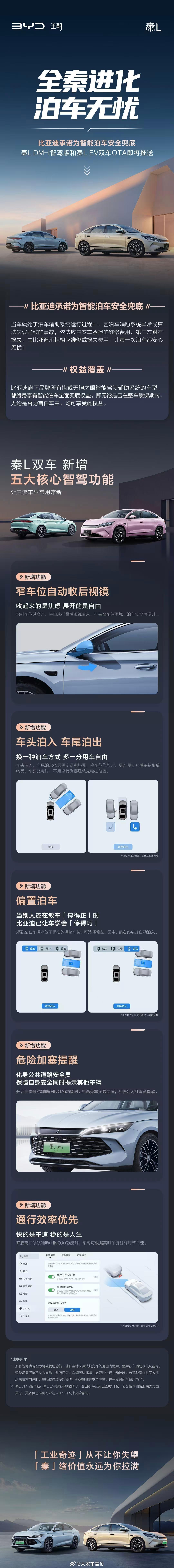 全秦进化 泊车无忧，比亚迪为智能泊车安全兜底。天神之眼大规模升级，将新增近20项