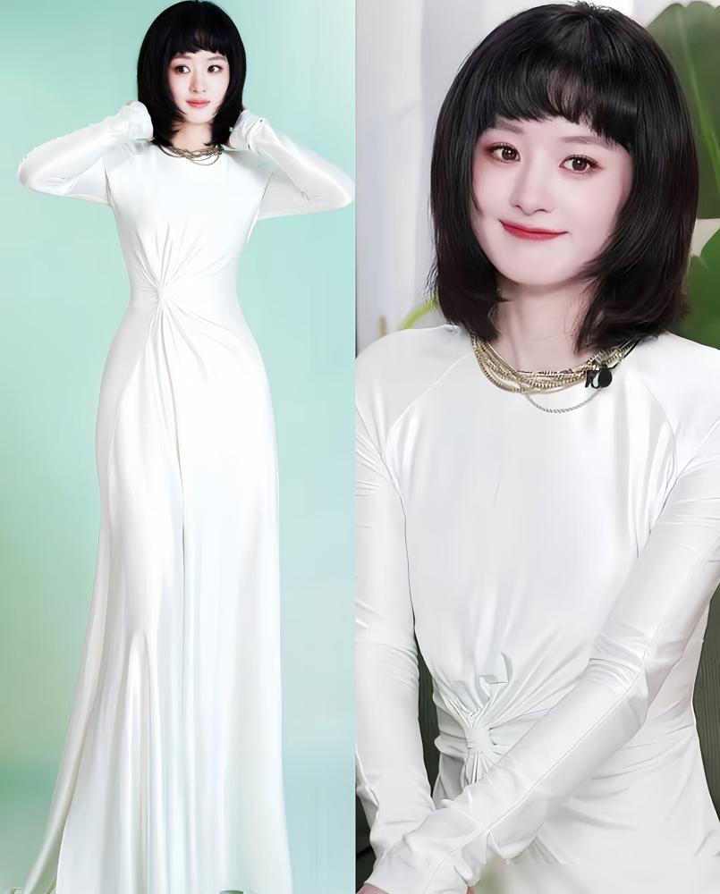 昨晚赵丽颖现身馥绿德雅天猫直播间。
换了款下巴长度的高层次短发，带齐耳还微微卷