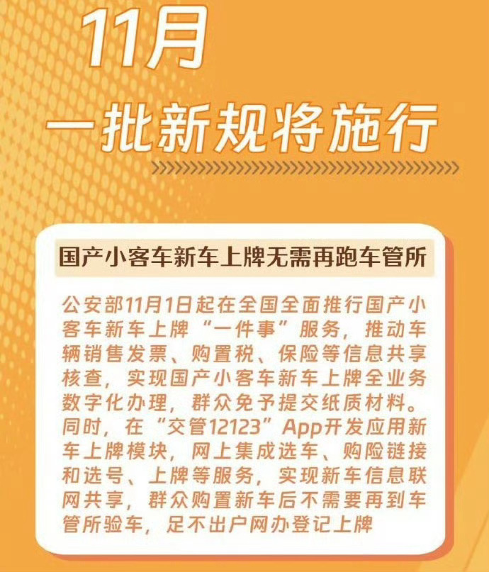 11月一批新规将施行新车上牌不用跑车管所真的是很方便了[不愧是你] ​​​