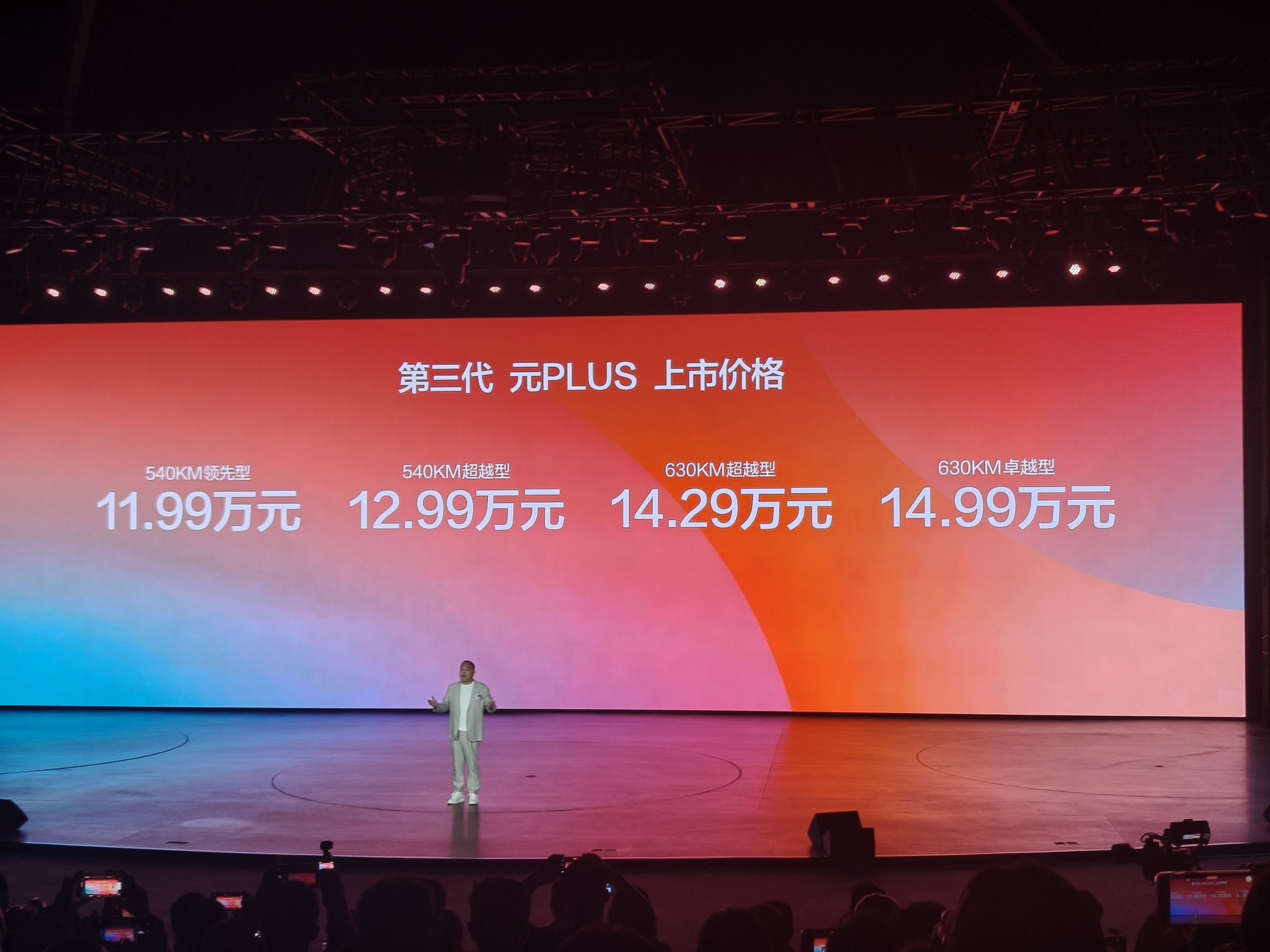 #第三代元PLUS#的价格出来了。一共推出4个版本；540KM领先型：11.99