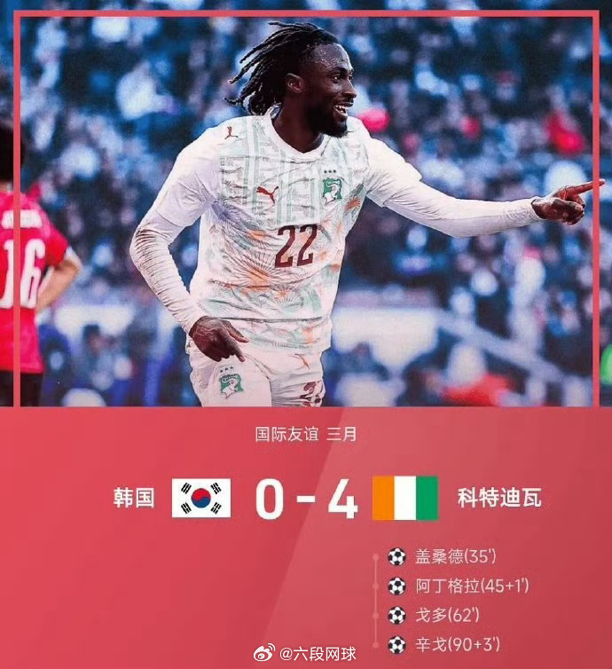 韩国0比4惨败科特迪瓦足球友谊赛，韩国在登比球场对阵科特迪瓦。最终，韩国男足在队