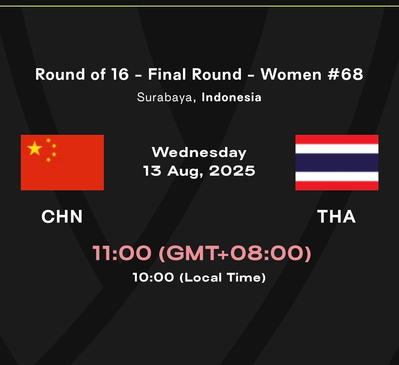 今天中午11点，16进8[点赞][点赞][点赞]中国vs泰国 ​​​