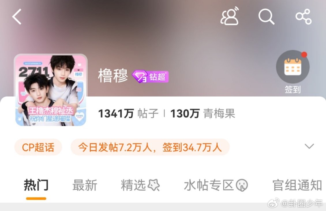 橹穆超话粉丝数破130万橹穆超话130万粉丝了里程碑式突破，橹穆超话130万粉丝