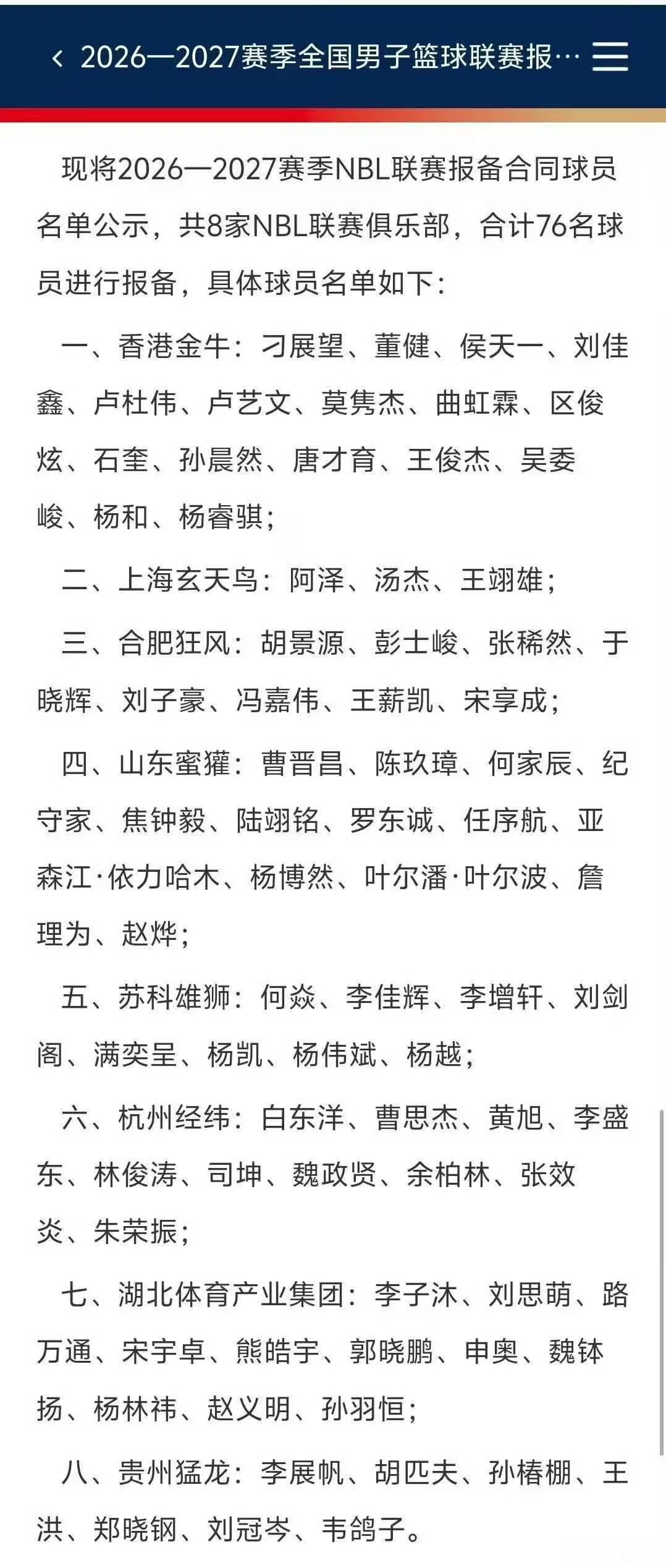 NBL球员名单，看看有没有熟悉的名字，金牛是真🐮啊[666] ​​​