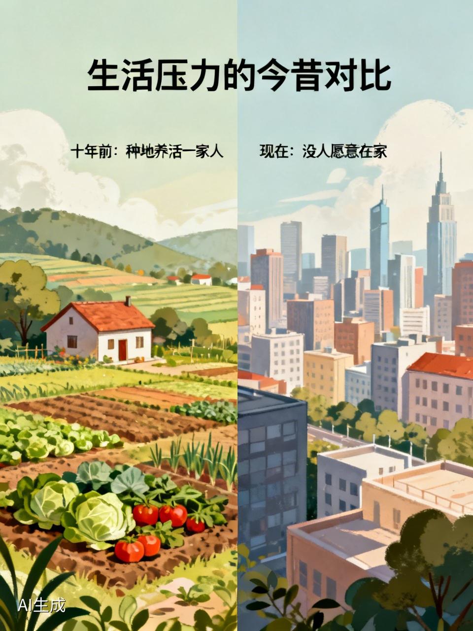 我认为大很多！以前随便在家种点地，种点菜就能养活一大家子人。大不了就吃的差点，穿