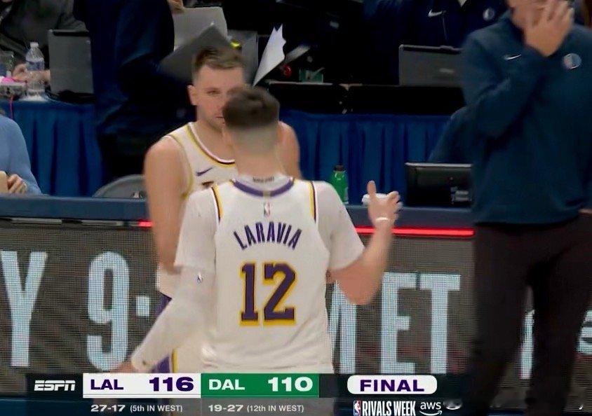 腿粗！湖人116-110逆转战胜独行侠 东契奇33分8篮板11助攻，詹姆斯17分