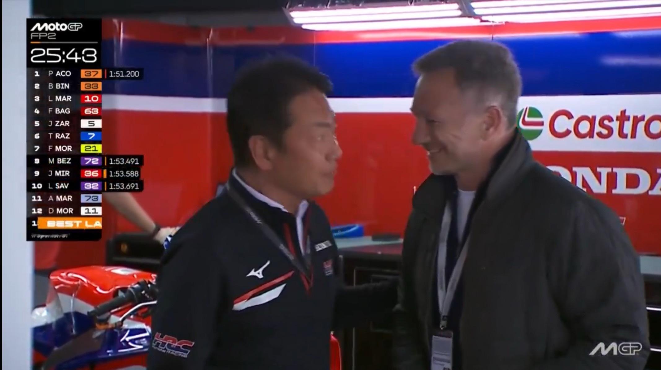 霍纳现身MotoGP围场，与HRC总裁渡边康二交谈甚欢～motogp