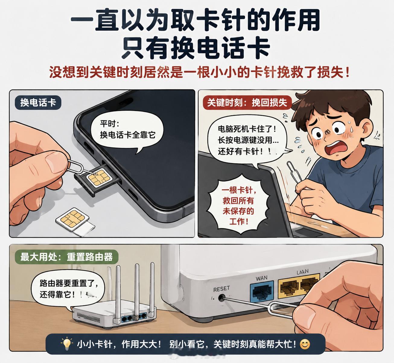 一直以为取卡针的作用只有换电话卡没想到关键时刻居然是一根小小的卡针挽救了损失，平