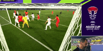 亚洲杯：中国0-0塔吉克斯坦，朱辰杰破门被吹引争议
朱辰杰头球破门后，VAR介入