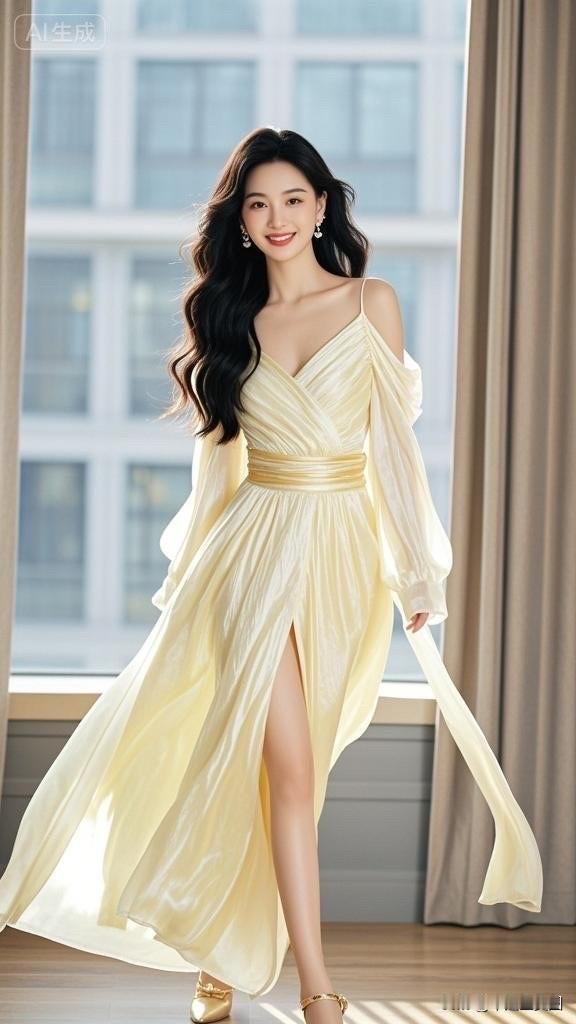 优雅白裙，金色腰带，惊艳的户外拍摄！