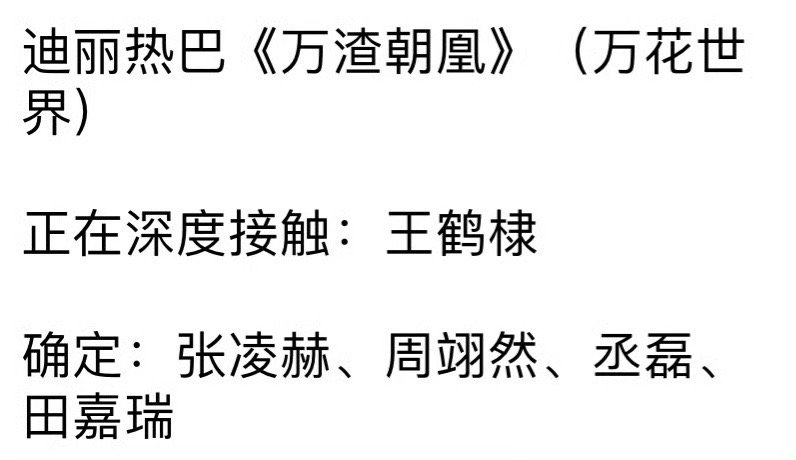 迪丽热巴《万渣朝凰》男主🍉深度接触：王鹤棣确定：张凌赫、周翊然、丞磊、田嘉瑞 