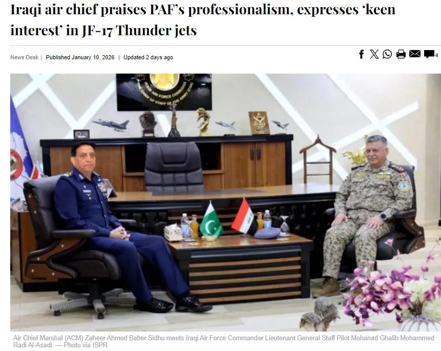 5.7空战为巴基斯坦军售再拓新客户：伊拉克对JF-17雷电战斗机表现出“浓厚兴趣