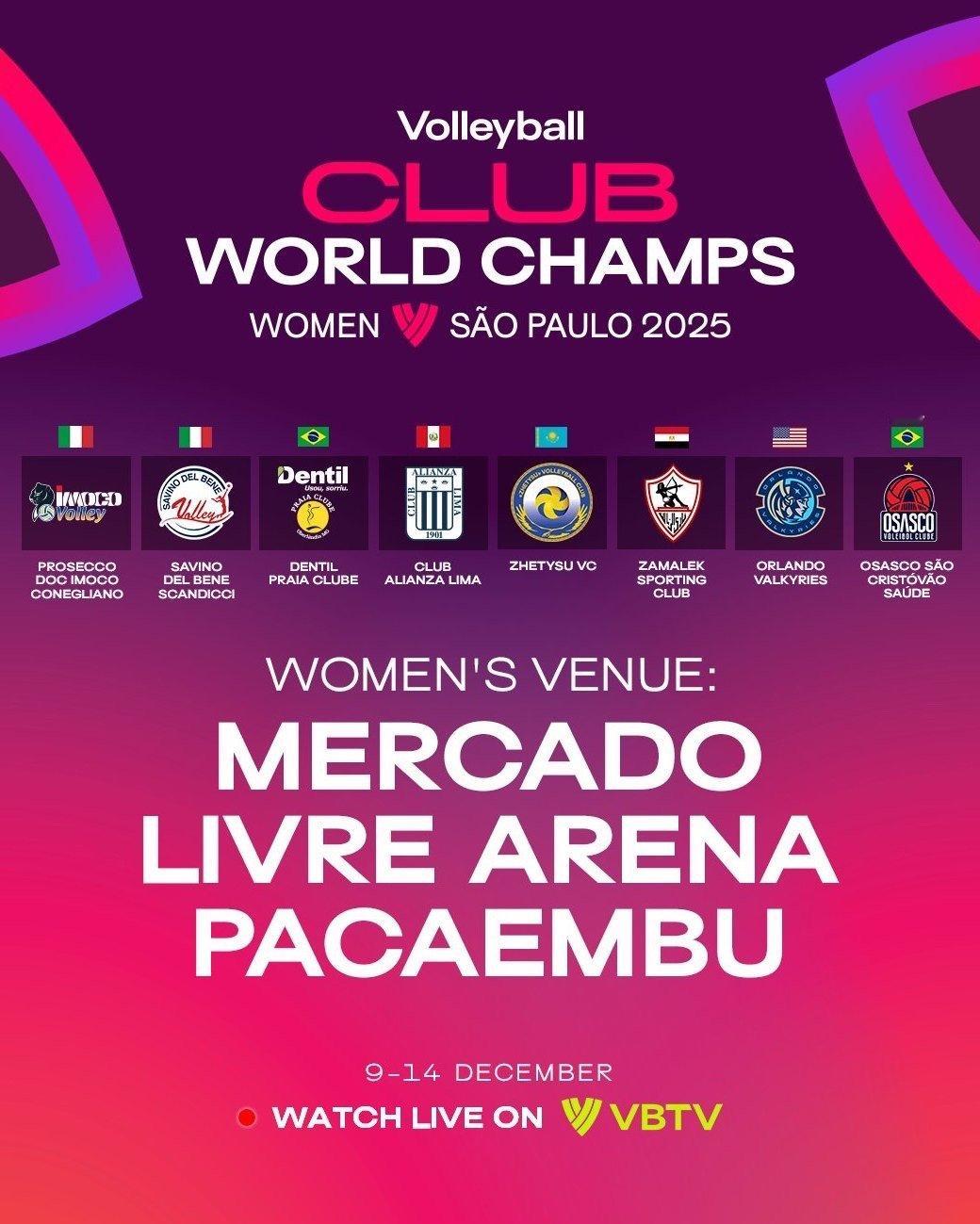 2025年女排世俱杯三天后开赛，这个比赛的参赛队伍整体实力一年比一年弱🇮🇹科