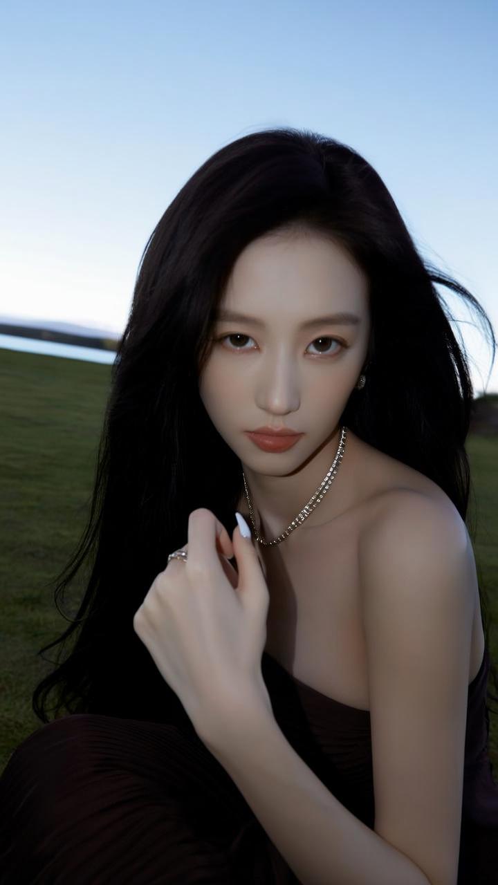 黑发美人，优雅气质，自然光下更显动人。