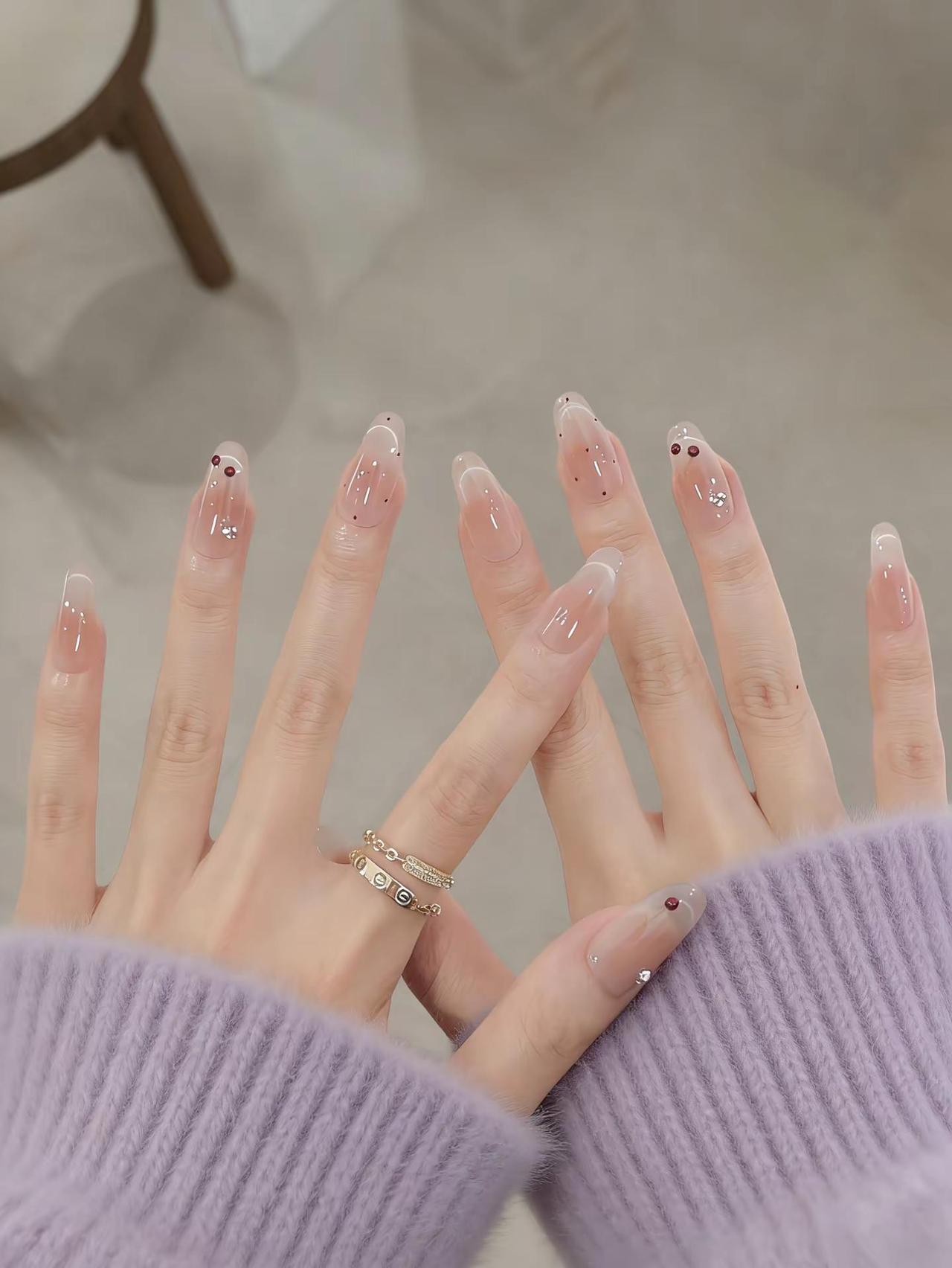 好清透的裸色猫眼🍒樱桃美甲～少女心爆棚。美甲 穿戴甲 裸色美甲 猫眼美甲