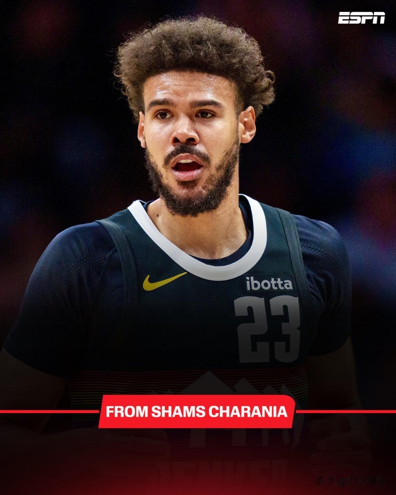 据Shams消息，昨日在掘金对阵独行侠比赛中，掘金先发前锋卡梅隆·约翰逊在一次倒