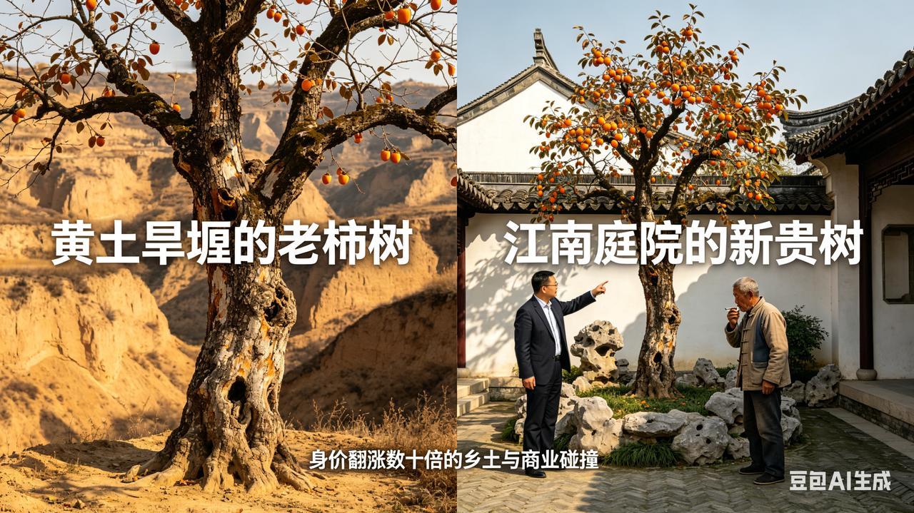 老柿树的迁徙：一场乡土远去与精神寄托的错位流转
 
一棵老柿树从黄土沟壑远赴江南