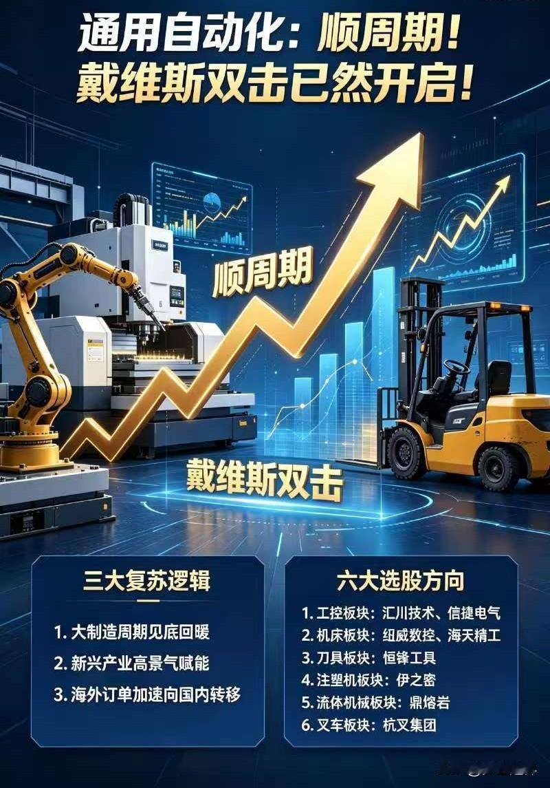 通用自动化迎戴维斯双击，顺周期投资方向全梳理
通用自动化板块顺周期复苏逻辑明确，