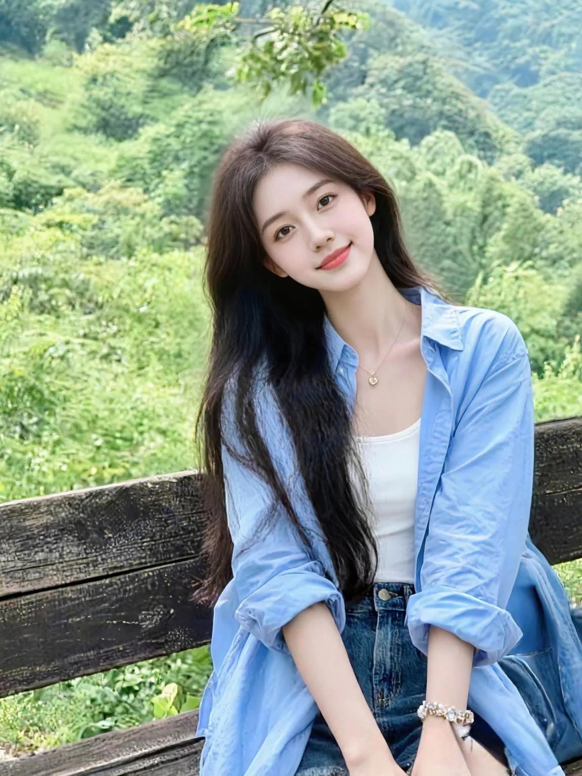 在绿意盎然的山间，遇见清新自然的你 高清美女 穿搭