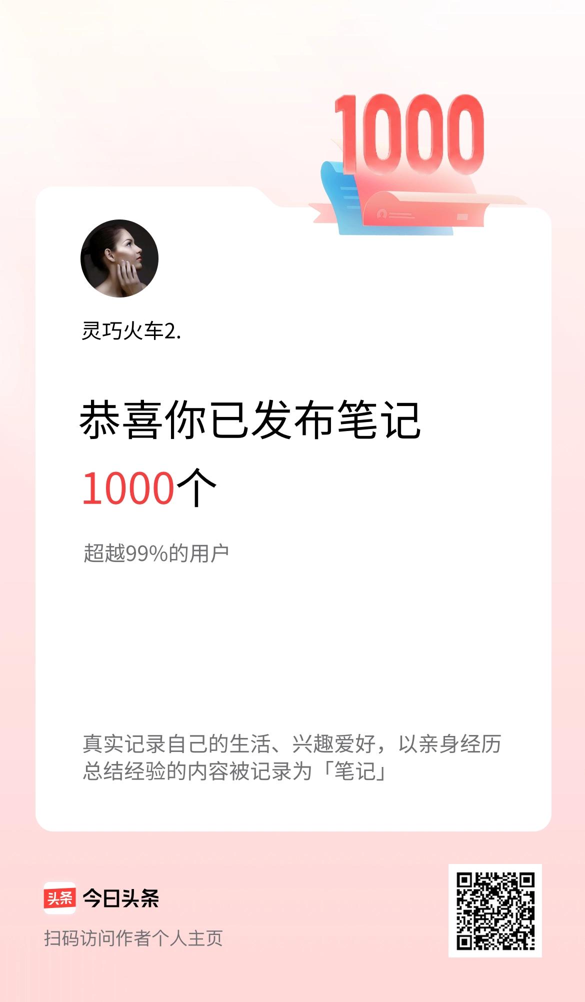 我在头条累计投稿笔记1000个
