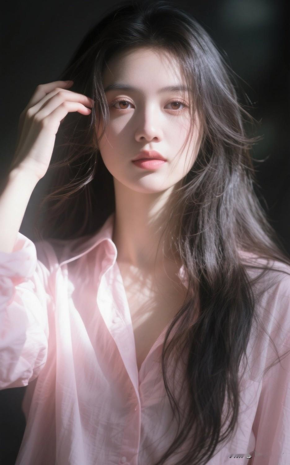 这位姑娘正在温柔地拨弄头发。