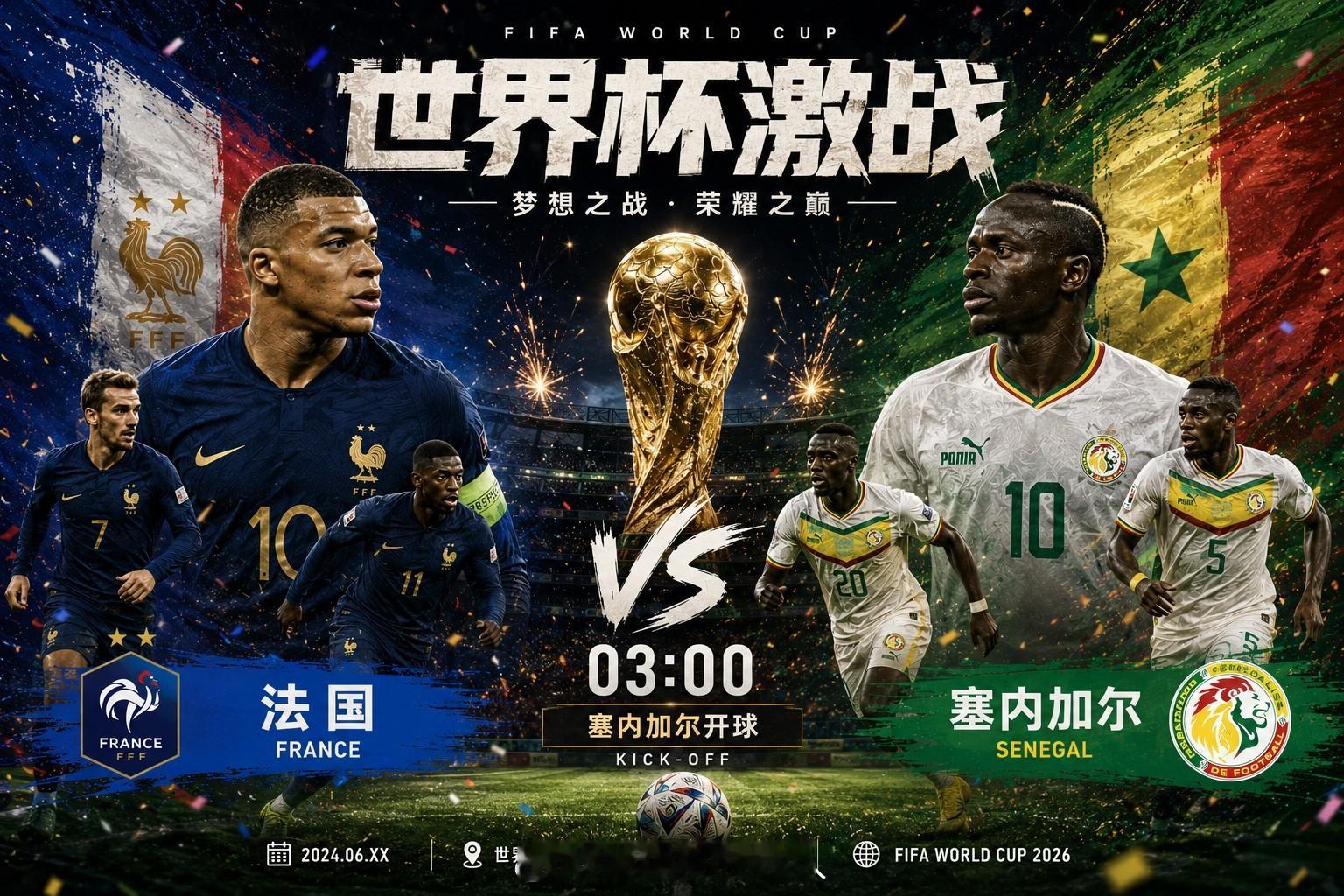 世界杯小组赛继续进行，今晚又一场焦点对决即将上演！⚽ 法国vs塞内加尔法国队作为